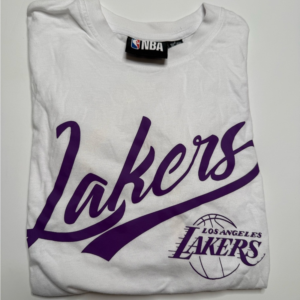 NBA Lakers White Tee Crop Top with Purple Logo